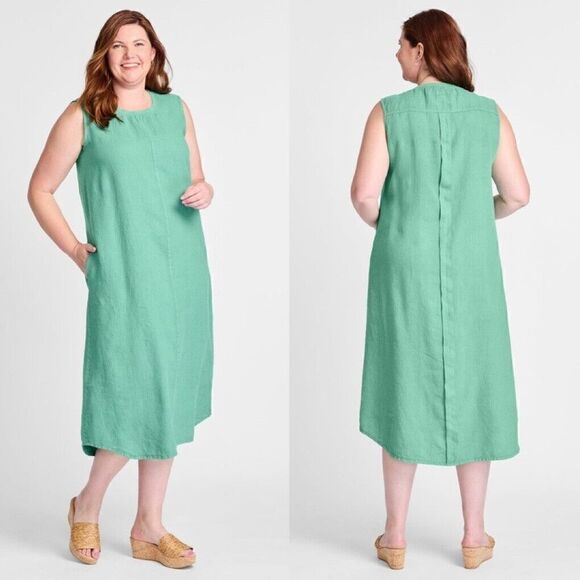 Flax spearmint High Line Dress Linen Maxi Dress Women’s Size Medium Lagenlook - Picture 1 of 7